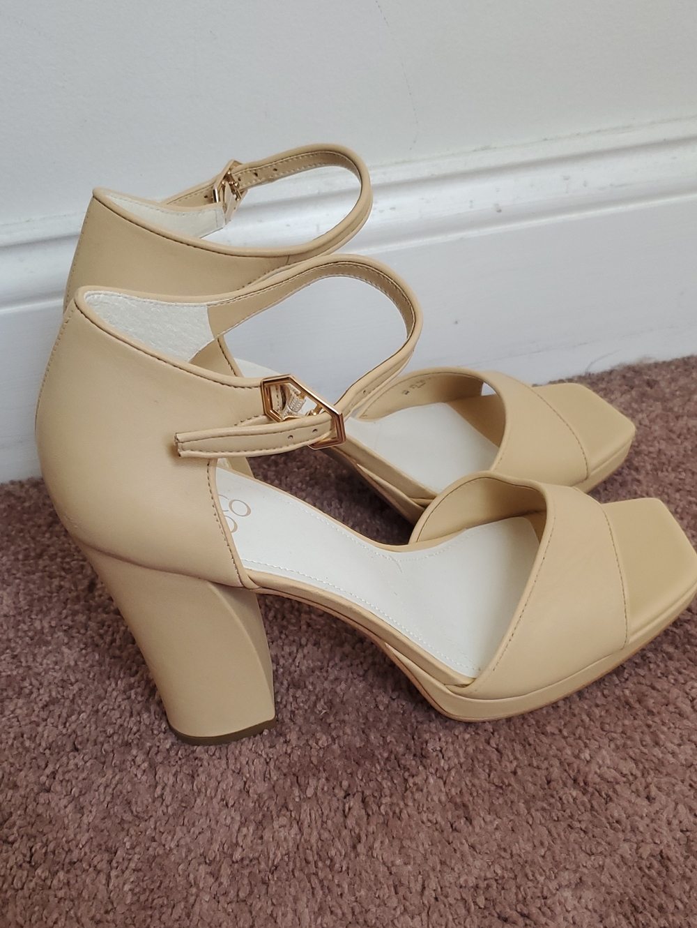 Franco Sarto Beige Ankle-Strap Block Heel Sandals